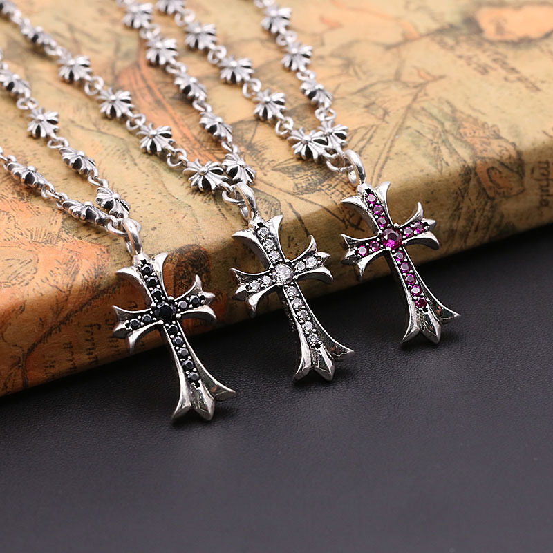 Cross Pendant Necklaces 925 Sterling Silver Crosses Link chain Vintage Gothic Punk Hip-hop Handmade Fine Jewelry Accessories Gifts For Women 45 50 55 60 70 80cm
