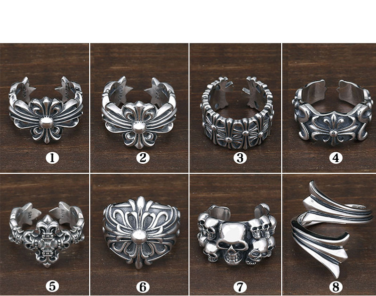 Vintage 925 sterling silver handmade crosses adjustable rings American European Gothic punk style antique silver designer luxury brand jewelry rings