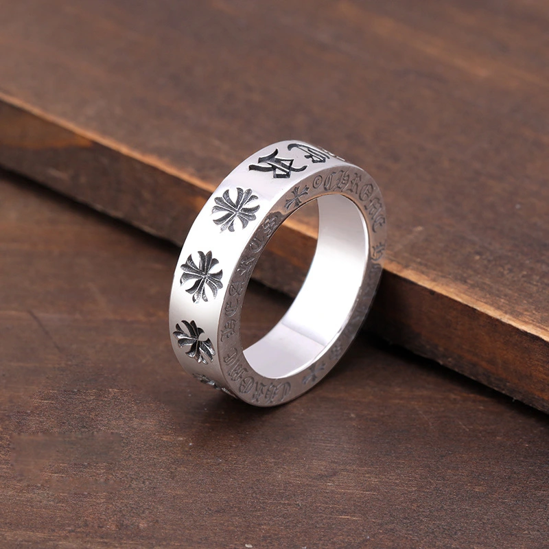 925 sterling silver handmade vintage band rings with stones American European Gothic punk style antique silver crosses designer luxury brand jewelry rings