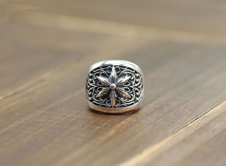 925 sterling silver handmade vintage band rings American European Gothic punk style antique silver scroll six-pointed star designer luxury brand jewelry rings