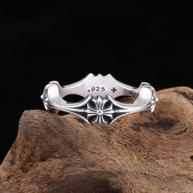 925 sterling silver handmade vintage band rings American European Gothic punk style antique silver crosses designer luxury brand jewelry rings