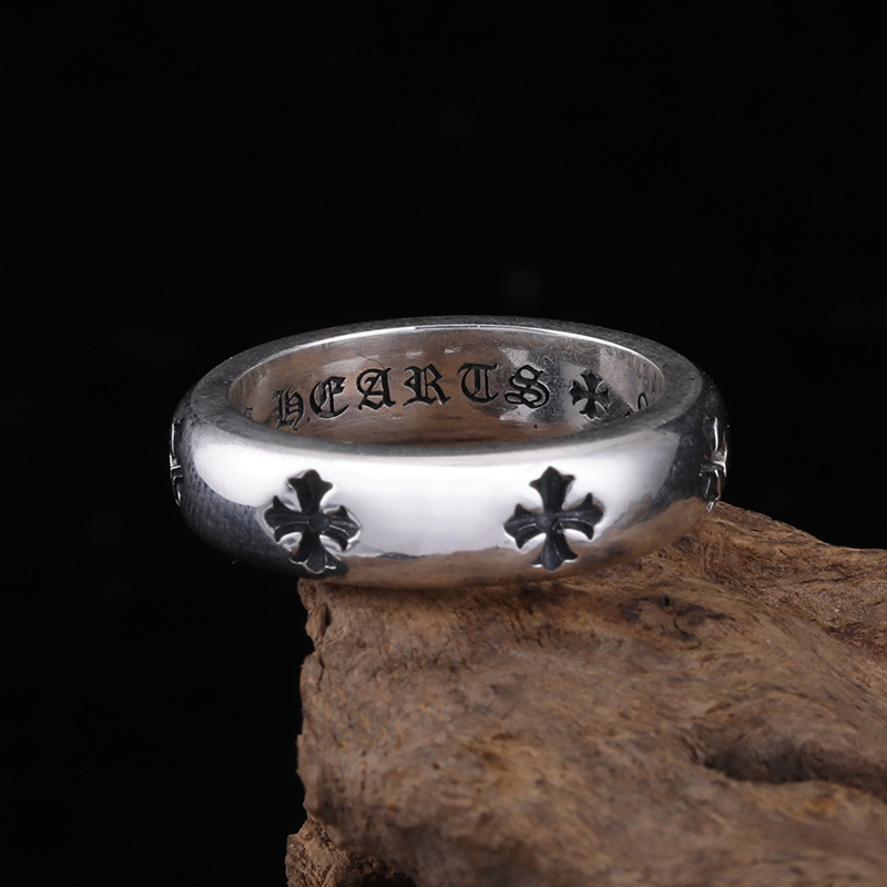 925 sterling silver handmade vintage band rings American European Gothic punk style antique silver crosses designer luxury brand jewelry rings