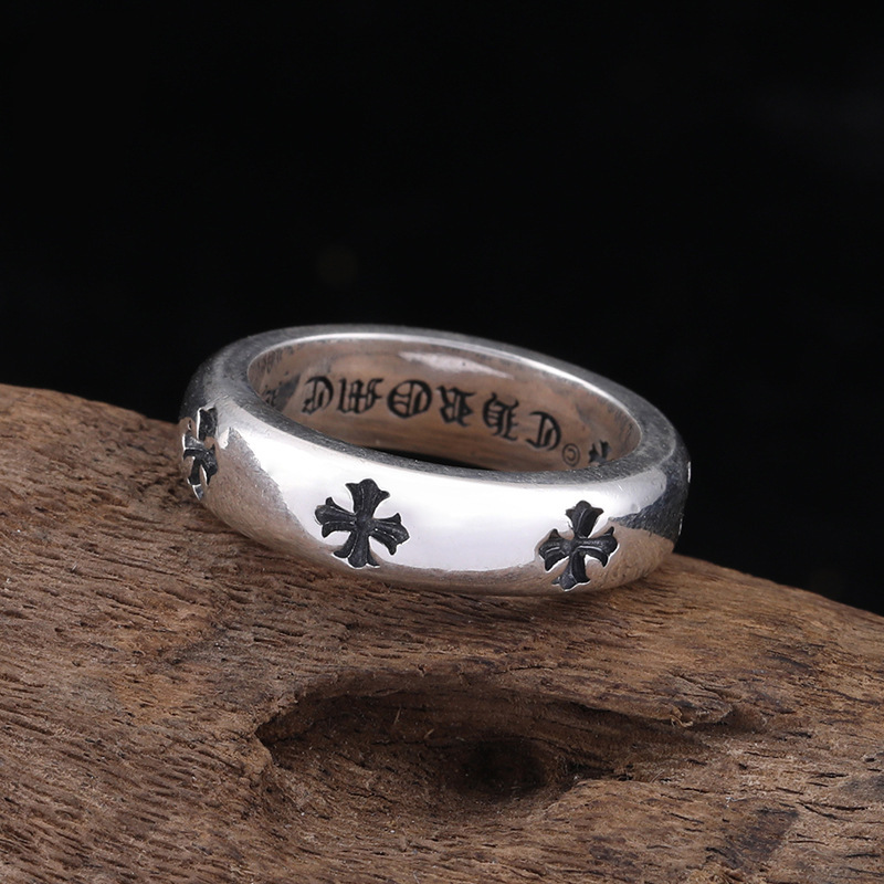 925 sterling silver handmade vintage band rings American European Gothic punk style antique silver crosses designer luxury brand jewelry rings