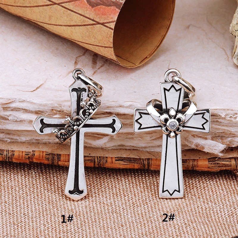 925 sterling silver handmade vintage cross necklace pendant without chain American European gothic punk style antique silver designer Luxury brand jewelry pendants