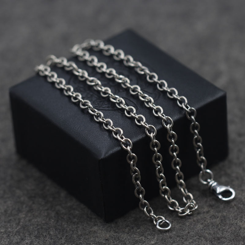 Gothic vintage style 925 sterling silver handmade link chain necklace luxury jewelry American European antique silver designer necklaces