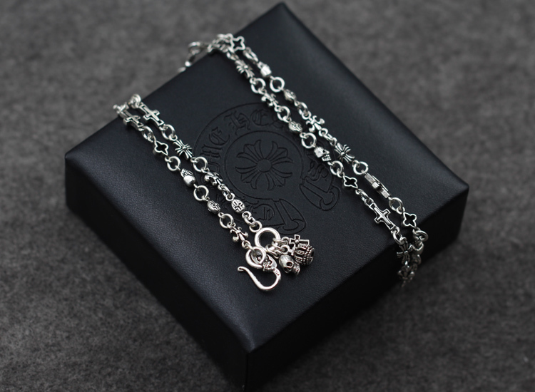 Gothic vintage style 925 sterling silver handmade charm link chain necklace luxury jewelry American European antique silver designer necklaces