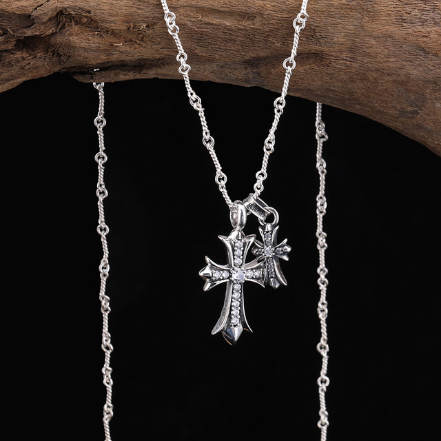 925 sterling silver cross pendant necklaces American European Gothic vintage style antique designer luxury jewelry