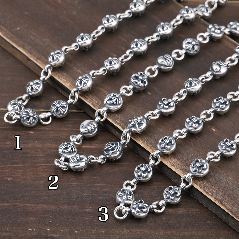 Gothic vintage style 925 sterling silver handmade link chain necklace luxury jewelry American European antique silver designer necklaces