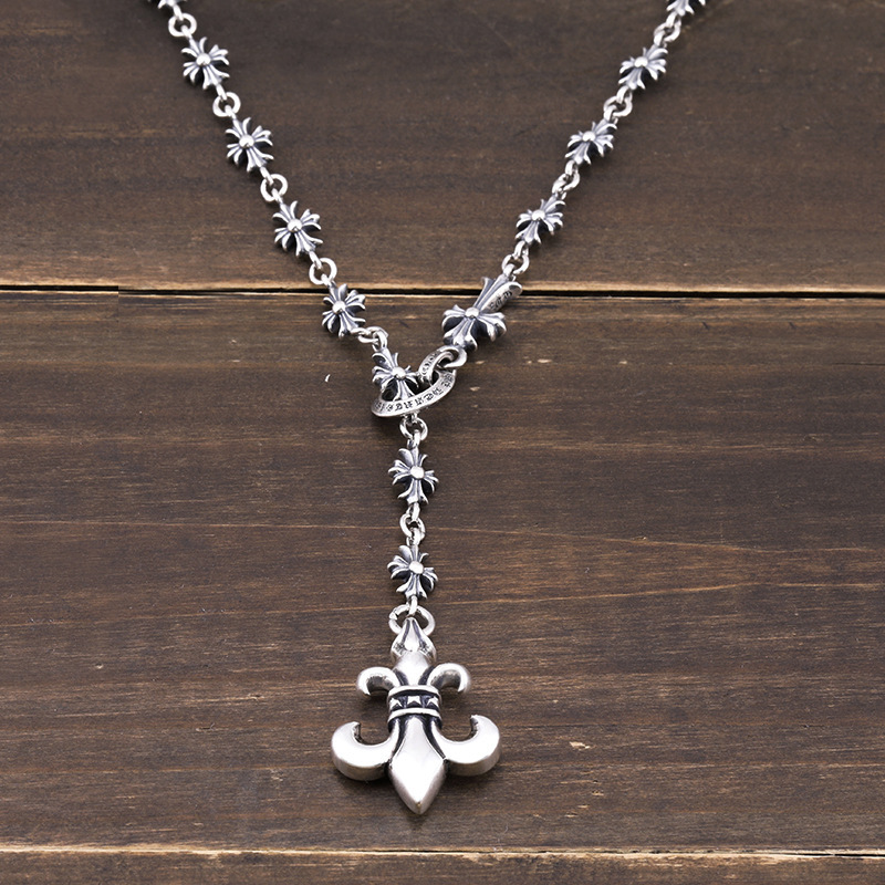 Gothic vintage style 925 sterling silver handmade cross pendant adjustable necklace luxury jewelry American European antique silver designer necklaces