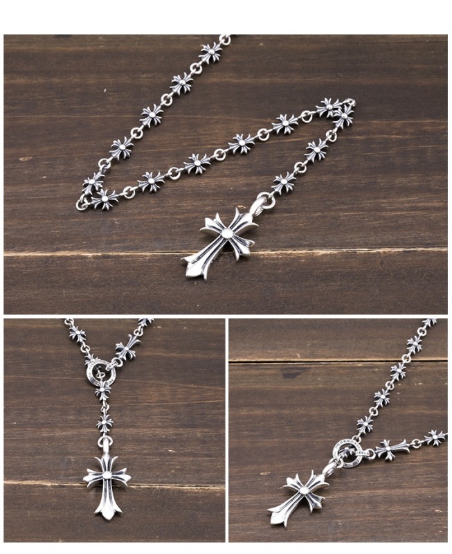 Gothic vintage style 925 sterling silver handmade cross pendant adjustable necklace luxury jewelry American European antique silver designer necklaces