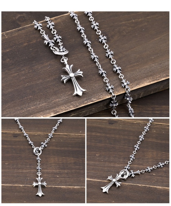 Gothic vintage style 925 sterling silver handmade cross pendant adjustable necklace luxury jewelry American European antique silver designer necklaces