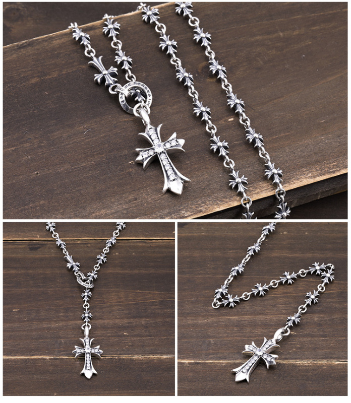 Gothic vintage style 925 sterling silver handmade cross pendant adjustable necklace luxury jewelry American European antique silver designer necklaces