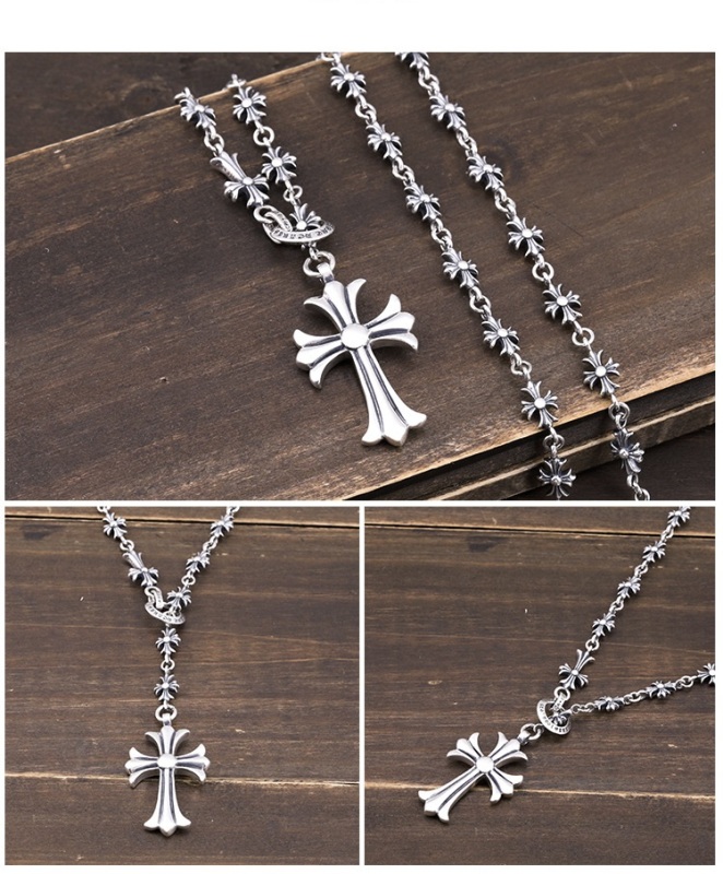 Gothic vintage style 925 sterling silver handmade cross pendant adjustable necklace luxury jewelry American European antique silver designer necklaces