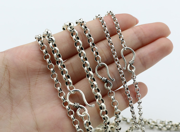 Gothic vintage style 925 sterling silver handmade round chain necklace luxury jewelry American European antique silver designer necklaces