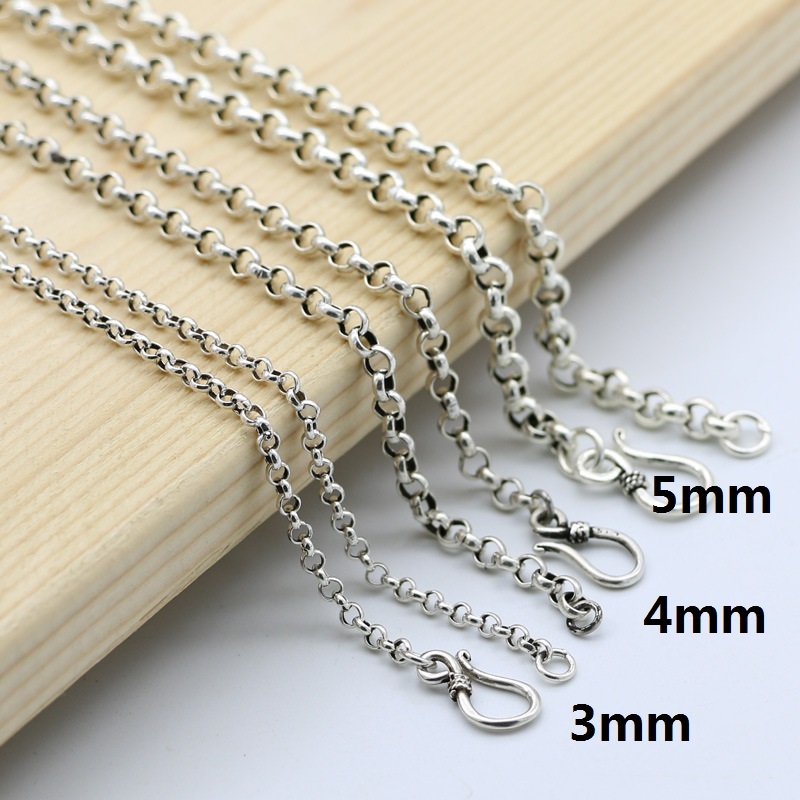 Gothic vintage style 925 sterling silver handmade round chain necklace luxury jewelry American European antique silver designer necklaces