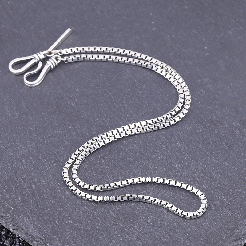 925 sterling silver handmade box chain necklace vintage style luxury jewelry American European antique silver designer necklaces