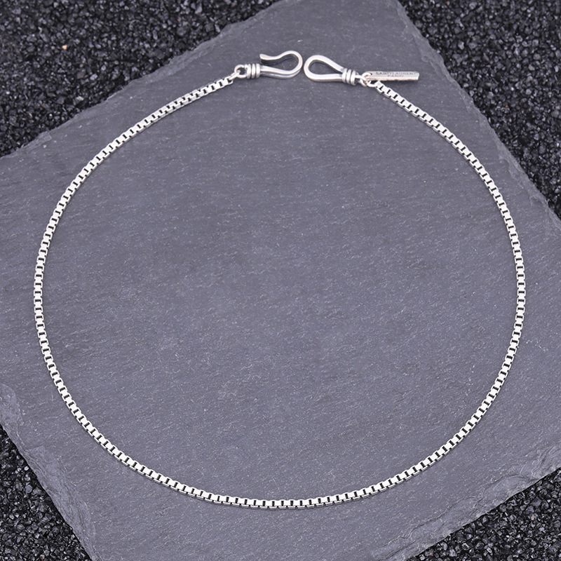 925 sterling silver handmade box chain necklace vintage style luxury jewelry American European antique silver designer necklaces