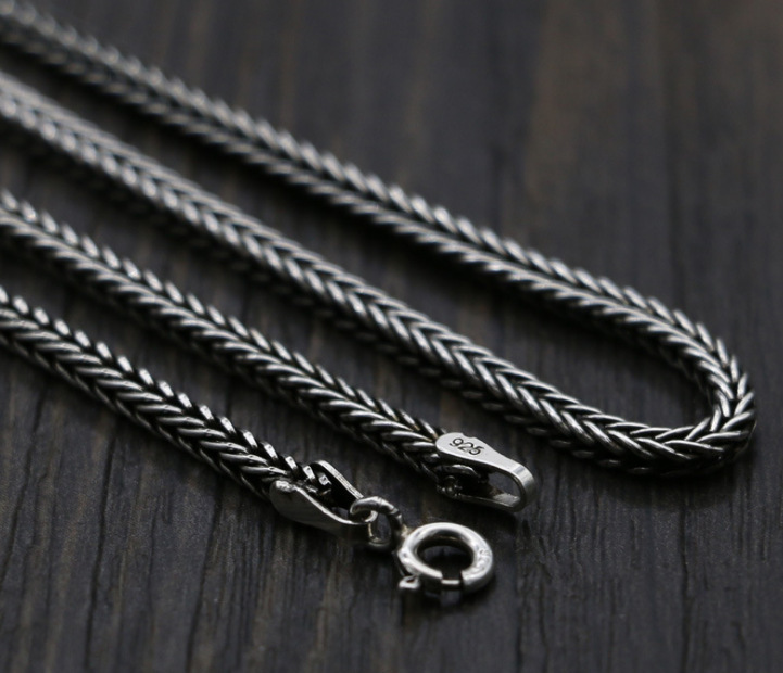 Vintage style 925 sterling silver handmade foxtail chain necklace luxury jewelry American European antique silver designer necklaces