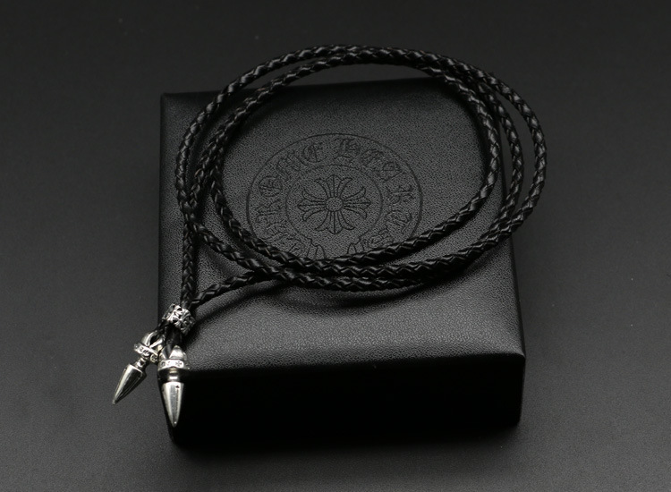 Gothic vintage style 925 sterling silver handmade black leather necklace luxury jewelry American European antique silver designer necklaces