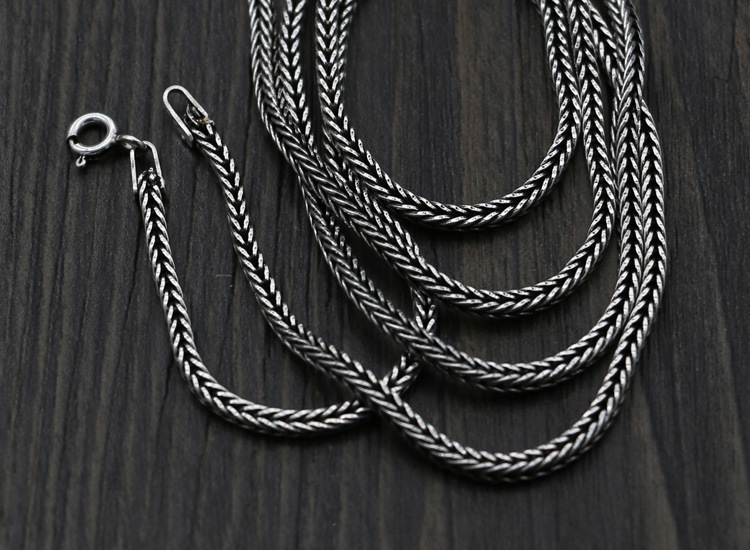 Vintage style 925 sterling silver handmade foxtail chain necklace luxury jewelry American European antique silver designer necklaces