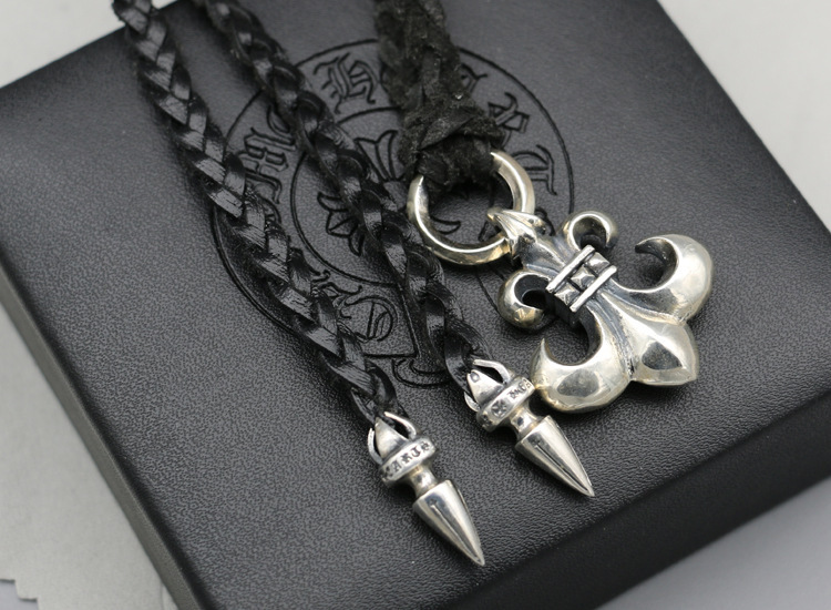 Gothic vintage style 925 sterling silver handmade black braided leather cord necklace luxury jewelry American European antique silver designer necklaces