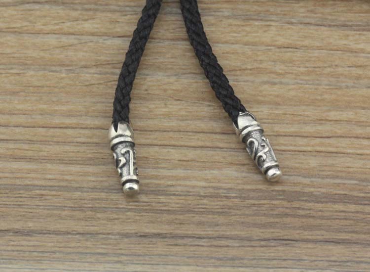 Gothic vintage style 925 sterling silver handmade black braided cord necklace luxury jewelry American European antique silver designer necklaces