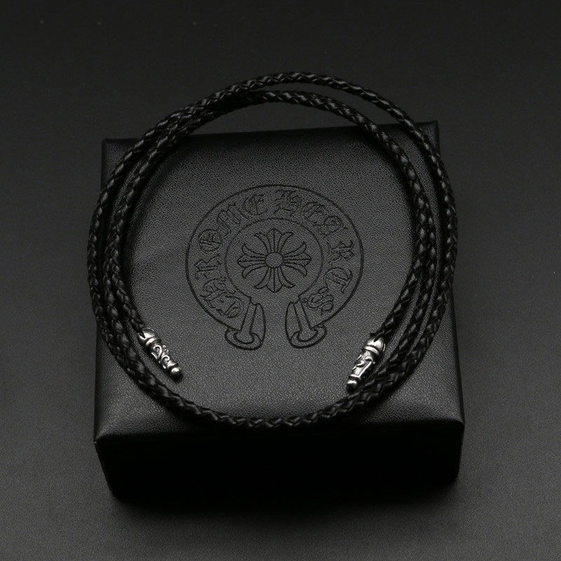 Gothic vintage style 925 sterling silver handmade black braided leather necklace luxury jewelry American European antique silver designer necklaces