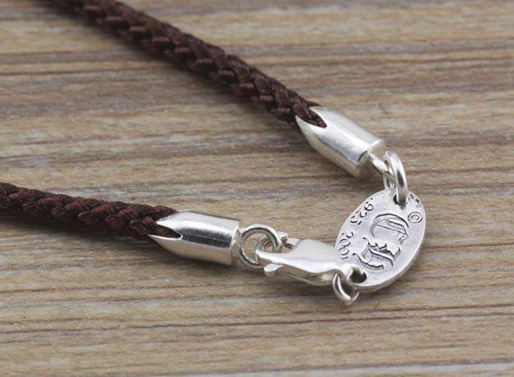 Gothic vintage style 925 sterling silver handmade brown braided cord necklace luxury jewelry American European antique silver designer necklaces