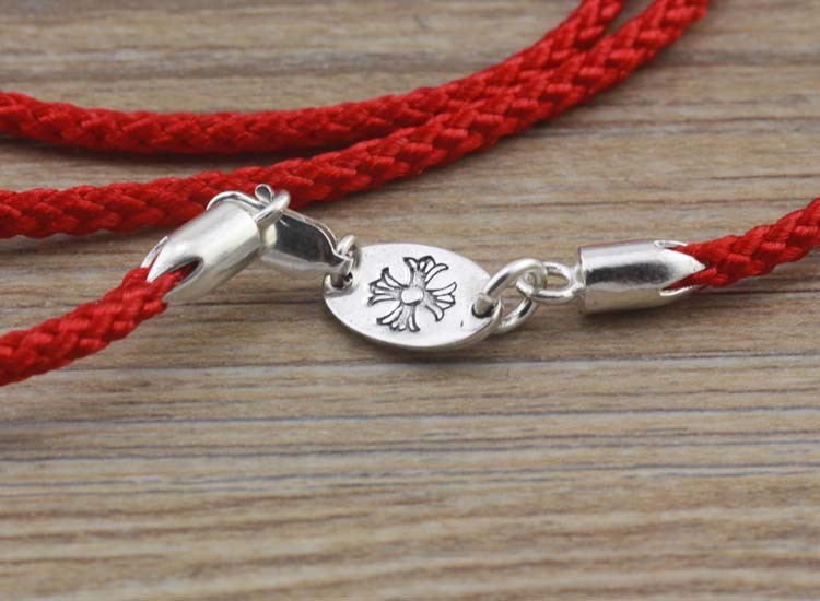 Gothic vintage style 925 sterling silver handmade red braided cord necklace luxury jewelry American European antique silver designer necklaces