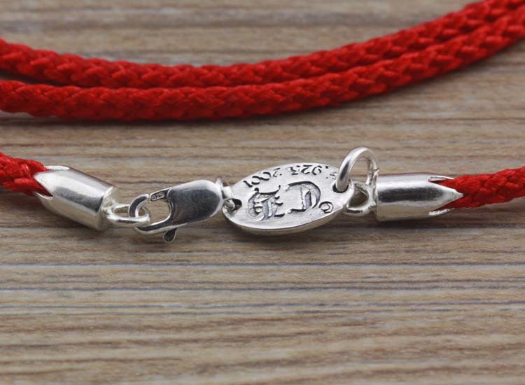 Gothic vintage style 925 sterling silver handmade red braided cord necklace luxury jewelry American European antique silver designer necklaces