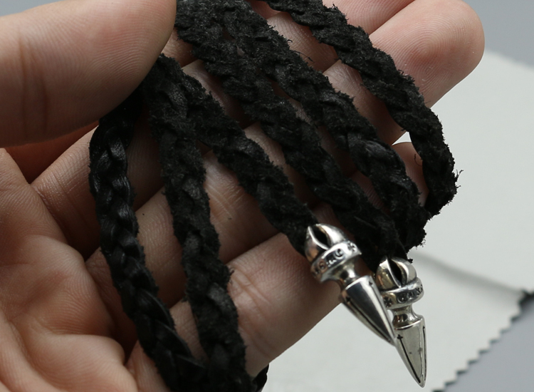 Gothic vintage style 925 sterling silver handmade black braided leather cord necklace luxury jewelry American European antique silver designer necklaces