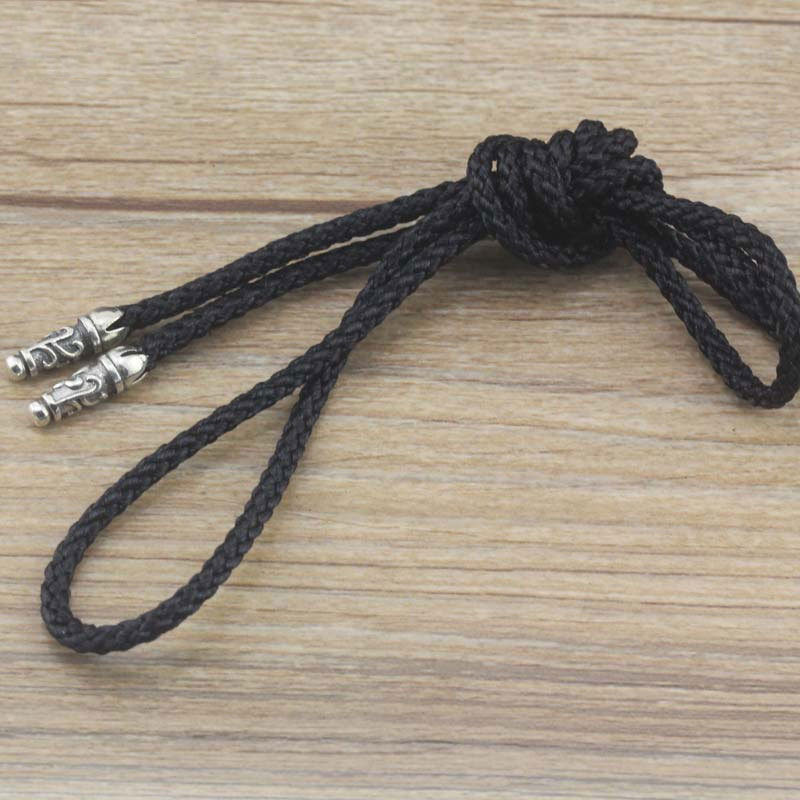 Gothic vintage style 925 sterling silver handmade black braided cord necklace luxury jewelry American European antique silver designer necklaces