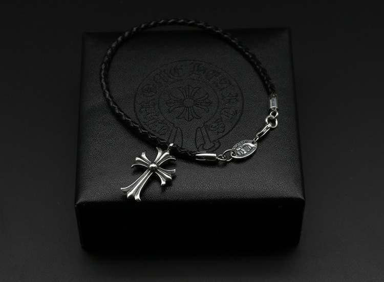 925 sterling silver handmade vintage jewelry braided black leather bracelets with cross charm American European antique silver designer jewelry