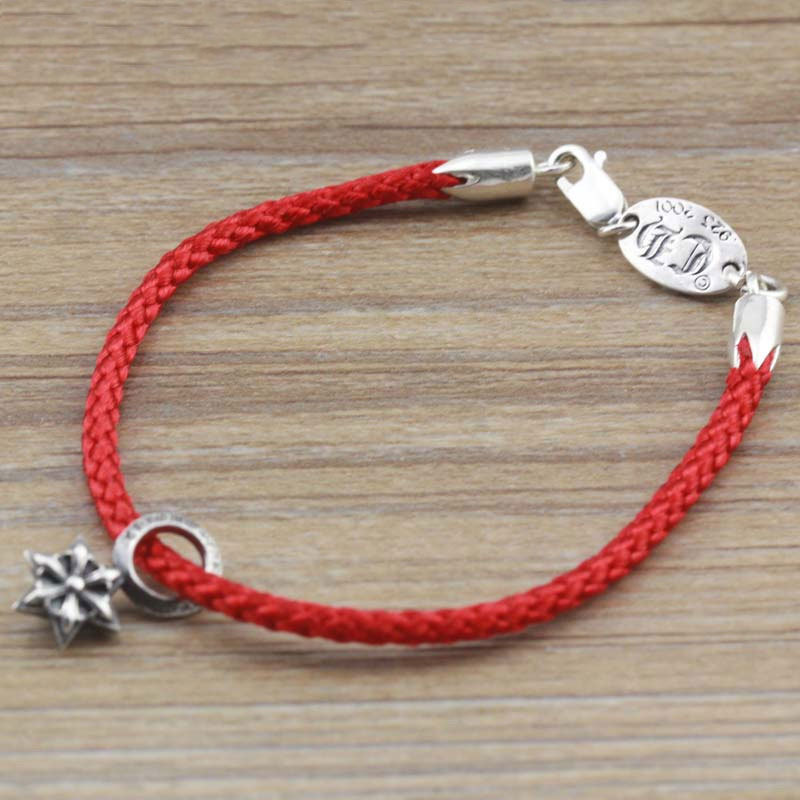 Handmade vintage jewelry braided cord bracelets with 925 sterling silver cross stars charms American European antique silver punk gothic style designer jewelry