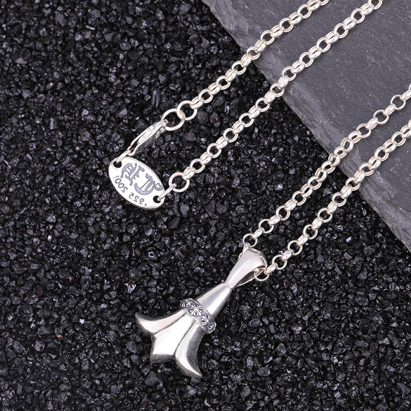 Gothic vintage style 925 sterling silver handmade fish tail pendant necklaces American European antique silver designer luxury jewelry