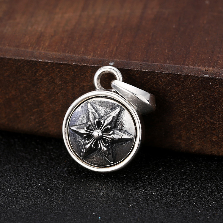 Round Pendant Necklaces Six-pointed Stars Anchor Cross 925 Sterling Silver Ball chain Vintage Gothic Punk Hip-hop Timeless Jewelry Accessories For Men Women