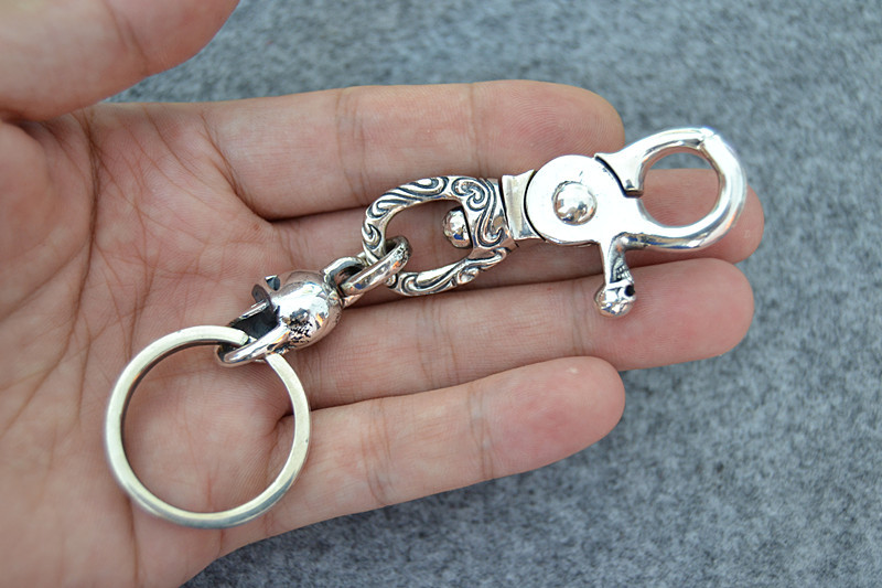 925 sterling silver handmade skeleton bird key rings American European antique silver gothic punk style designer luxury fashion accessories