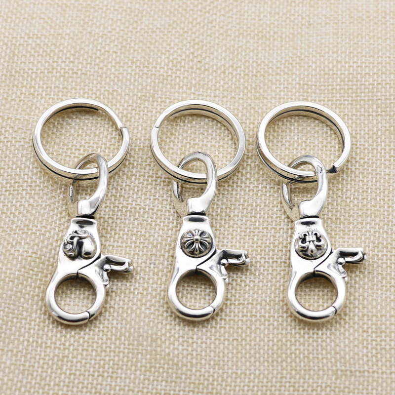 925 sterling silver handmade key rings American European antique silver Gothic punk style designer fashion accessories