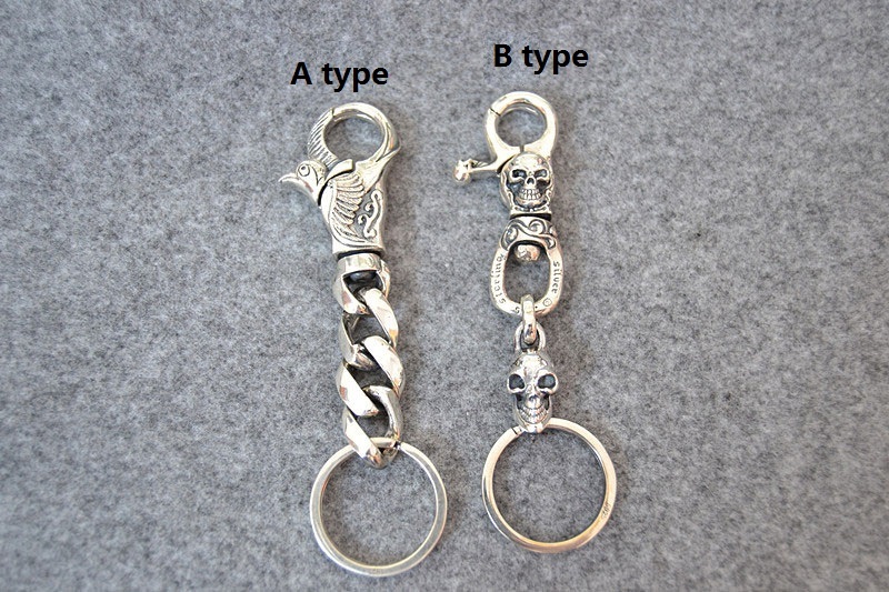 925 sterling silver handmade skeleton bird key rings American European antique silver gothic punk style designer luxury fashion accessories