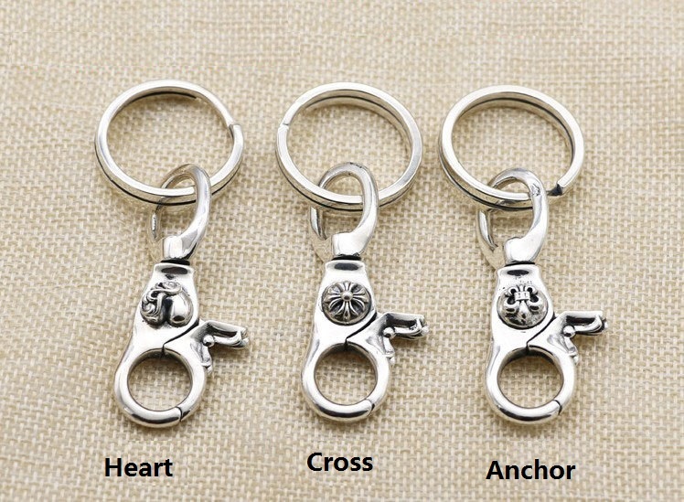 925 sterling silver handmade key rings American European antique silver Gothic punk style designer fashion accessories