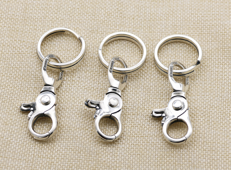 925 sterling silver handmade key rings American European antique silver Gothic punk style designer fashion accessories