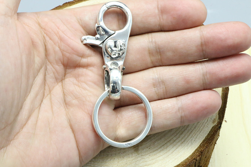 925 sterling silver handmade heart key rings American European antique silver gothic punk style designer Fashion accessories