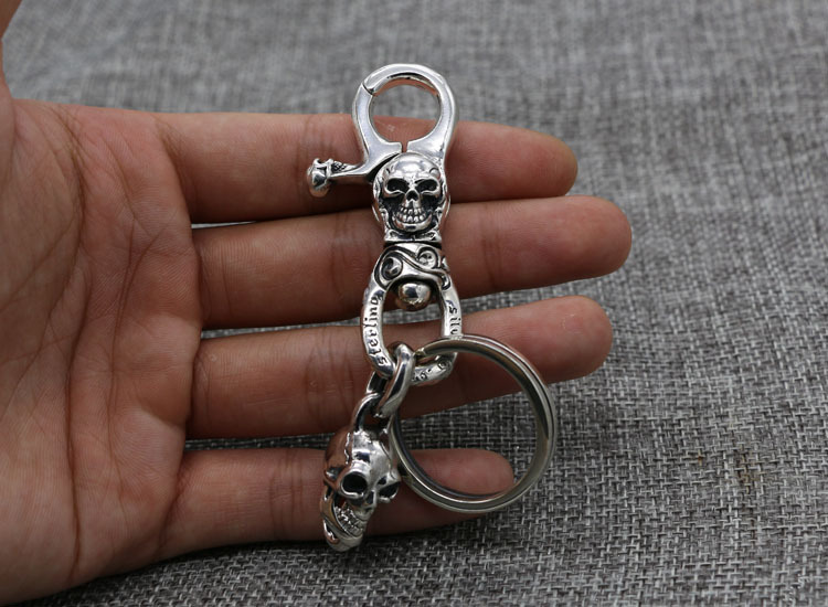 925 sterling silver handmade skeleton keyrings keychains American European gothic punk style designer luxury fashion accessories