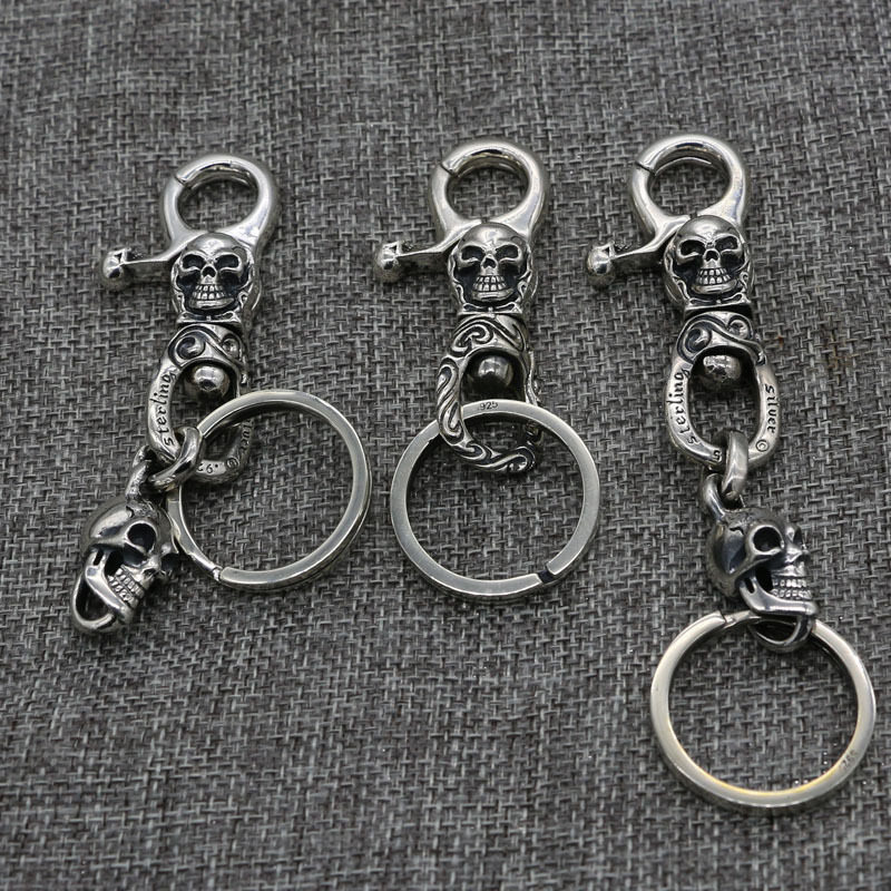 925 sterling silver handmade skeleton keyrings keychains American European gothic punk style designer luxury fashion accessories