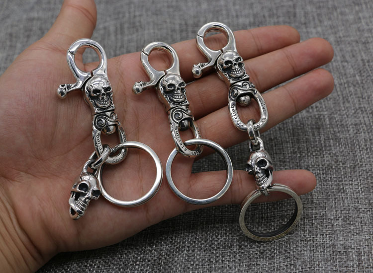 925 sterling silver handmade skeleton keyrings keychains American European gothic punk style designer luxury fashion accessories