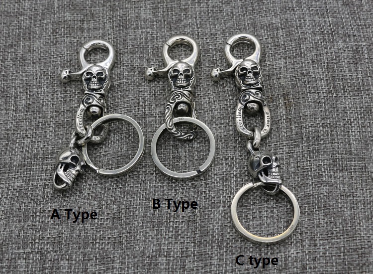 925 sterling silver handmade skeleton keyrings keychains American European gothic punk style designer luxury fashion accessories