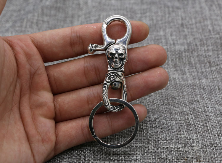 925 sterling silver handmade skeleton keyrings keychains American European gothic punk style designer luxury fashion accessories