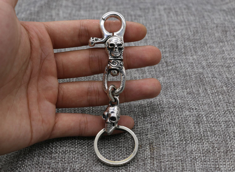 925 sterling silver handmade skeleton keyrings keychains American European gothic punk style designer luxury fashion accessories