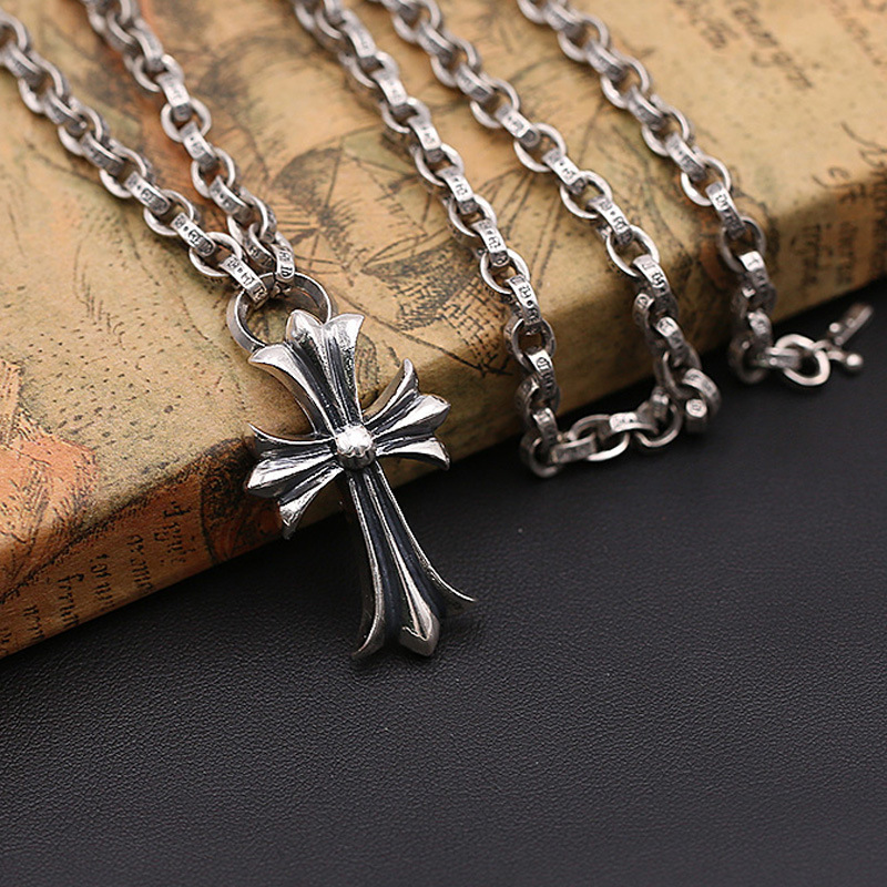 Cross Pendant Necklaces 925 Sterling Silver Paper chain Links Antique Vintage Gothic Punk Hip-hop Handmade Designer Fine Jewelry Accessories Gifts For Men Women