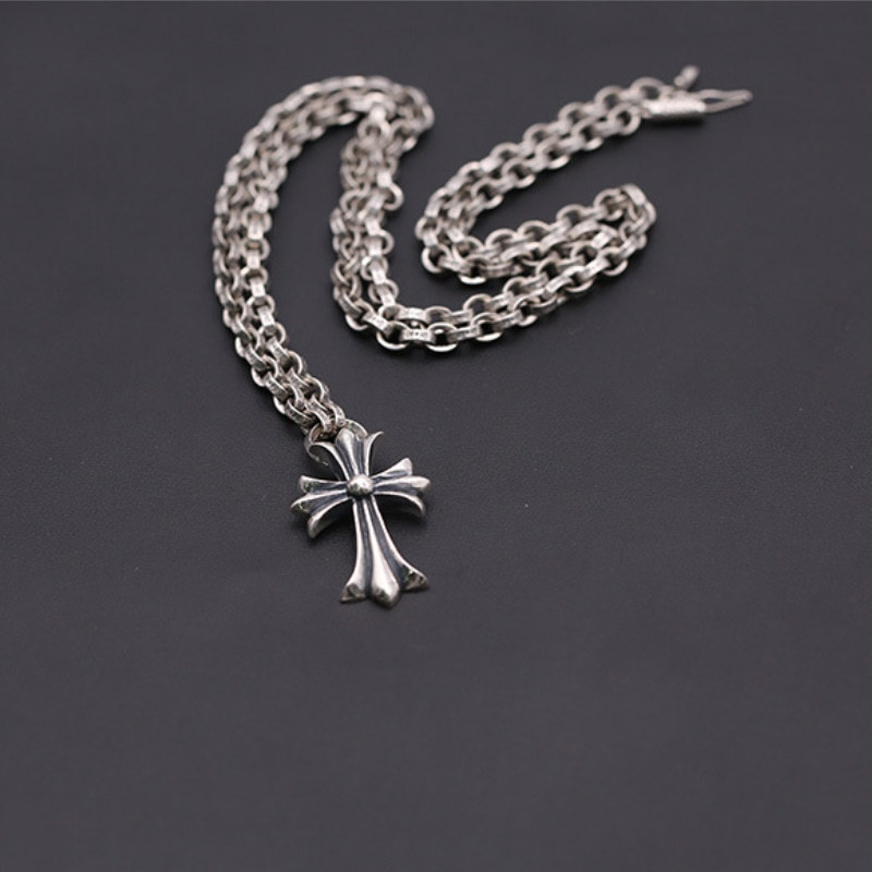 Cross Pendant Necklaces 925 Sterling Silver Paper chain Links Antique Vintage Gothic Punk Hip-hop Handmade Designer Fine Jewelry Accessories Gifts For Men Women